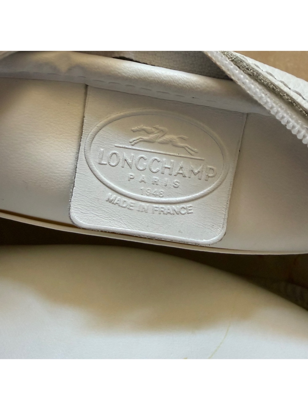 Longchamp Paris 1948 Pebbled Leather Crossbody Bag Purse Zip France White - Picture 4 of 7
